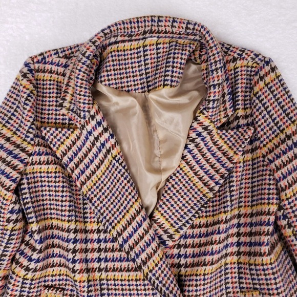 SHEIN Plaid Double Breasted Blazer Coat Women S Houndstooth Preppy Academia Chic - Picture 2 of 11